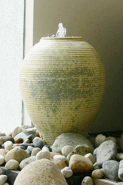 Ribbed Jar Water Feature Vaseline glaze